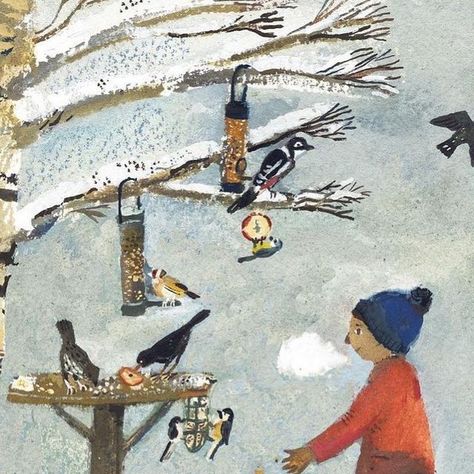 🎨Children Illustrations on Instagram: "❄️Illustration by @gemmakoomen ❄️#children_illustration ***** #illustration #picture #picturebook #drawing" Feeding Birds, Winter Illustration, Different Birds, Bird Cards, Winter Art, Winter Cards, Bird Garden, Childrens Illustrations, The Birds