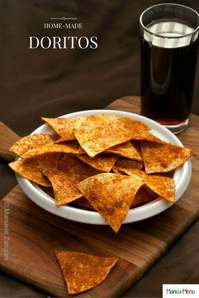 Home-made Doritos Homemade Doritos, Chip Seasoning, Tortilla Chip Recipe, Flour Tortilla, Party Food And Drinks, Chips Recipe, Homemade Snacks, Yummy Dips, Party Food Appetizers