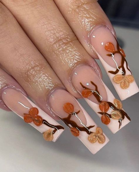 Thanksgiving Nail Designs, Nail Polish Colors Fall, Fall Acrylic Nails, Thanksgiving Nails, Fall Nail Art, Fall Nail Colors, Square Acrylic Nails, Fall Nail, Coffin Nails Designs