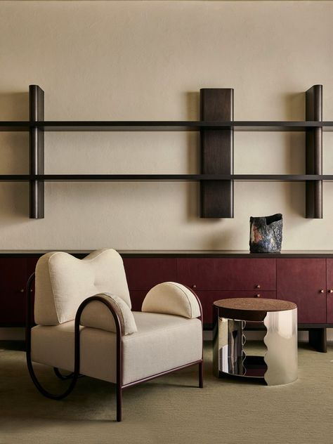 Robins, Leather Doors, Egg Collective, The Robins, Oxblood Leather, The Vessel, Residential Interior, Cabinet Design, Wall Unit