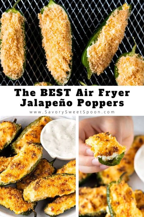 The BEST air fryer jalapeño poppers - an easy and delicious air fryer appetizer that's perfect for a party, game day, or any day of the week. Jalapeno Popper Air Fryer, Jalepeno Popper Air Fryer, Jalepeno Recipes Air Fryer, Jalapeno Poppers Vegetarian, Jalopena Popper Recipe Air Fryer, Jalapeño Popper Air Fryer, Jalapeno Popper Bites Air Fryer, Jalapeno Poppers Air Fryer Recipe, Jalepeno Poppers In The Airfryer