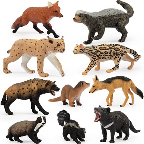 Toymany 10PCS Forest Animal Figures, Wildlife Carnivore Animal Figurines Includes Lynx, Ocelot, African Hyena, Badger, Red Fox, Otter Education Toy Birthday for Kids Children Toddlers : Toys & Games Forest Animal, Hyena, Animal Figures, Red Fox, Animal Figurines, Lynx, Badger, Fox, For Kids