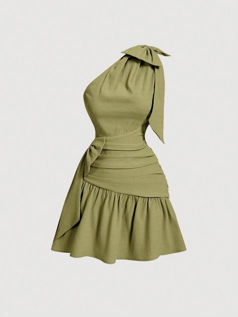 Summer Strapless Bow Tie Cutout Cropped Mini Dress Green Elegant  Sleeveless Woven Fabric Plain A Line Non-Stretch  Women Clothing, size features are:Bust: ,Length: ,Sleeve Length: Shein Cute Dresses, Shein Dresses Summer, Fitting Dresses Classy, Shein Outfits Dresses, Aesthetic Pink Dress, Elegant Mini Dresses, Green Dress Summer, Summer Picnic Dress, Elegant Green Dresses