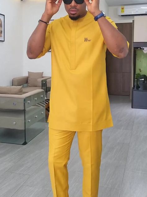 This listing features an Authentic African Suit made from 100% pure quality fabric with exceptionally accurate neat and durable stitching which is very comfortable on the skin and suitable for all weather conditions.  ➡️Color ●Yellow ➡️Features ● Comes with Both Top and Pants ● Round Neckline ● Long Sleeve Length ● 100% Handmade ● 100% Authentic ● Made from quality Polyester Blend 🧼CLEAN & CARE INSTRUCTIONS Wash this piece with mild detergents ONLY. Hand wash separately and squeeze dry. Gentle Dashiki Styles For Men, Mens Senator Styles, Male Senator Styles, Senator Styles For Men, African Male Suits, Men African Wear, Suit Traditional, Senator Styles, African Wear For Men