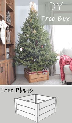 DIY Christmas Tree Stand | build a collapsible Christmas tree box with free plans from Bitterroot DIY Diy Christmas Tree Stand, Christmas Diy Tree Decor, Christmas Tree Stand Diy, Collapsible Christmas Tree, Christmas Tree Box Stand, Christmas Tree Base, Christmas Tree Box, Tree Box, Tree Themes