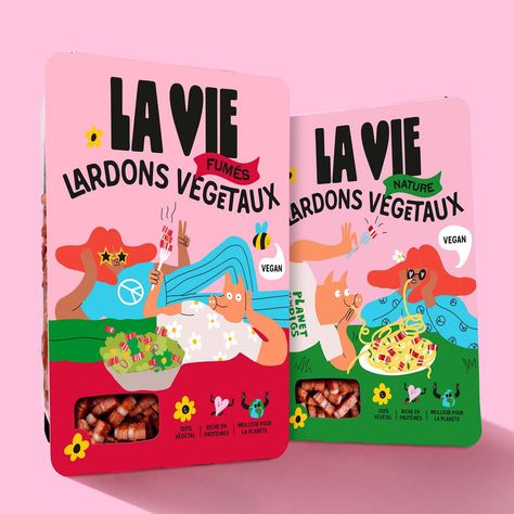 The agency Everland and illustrator Egle Zvirblyte have opted to eschew the “ocean of sameness” found in plant-based meat packaging for this cheeky new identity. Pasta Branding, Food Startup, Plant Icon, Food Company, Meat Alternatives, 강아지 그림, Its Nice That, Meat Lovers, Company Meals