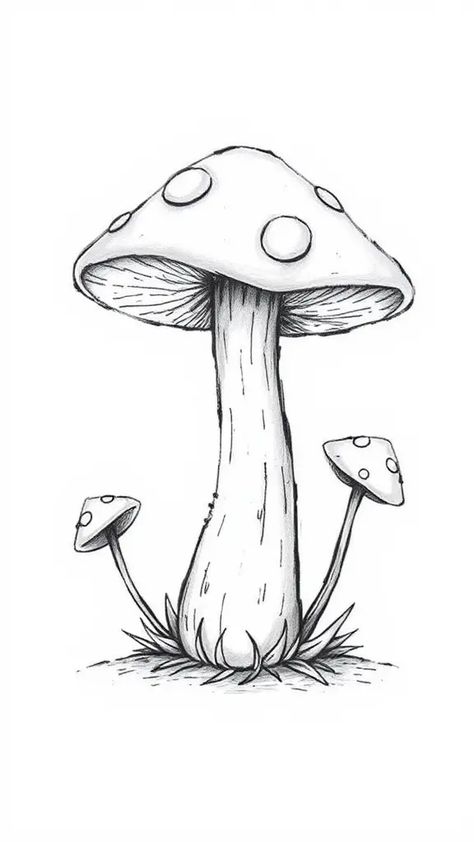 Check Out This Cute Mushroom Drawing & 12+ Other Mushroom Drawing Ideas! #drawingideas #drawinginspiration Mushrooms Drawing Ideas, Fantasy Mushroom Drawing, Droopy Mushroom Drawing, Animated Mushroom Drawing, Mushroom Painting On Wall, Mushroom Cap Drawing, How To Draw Mushrooms Easy, Cute Simple Mushroom Drawings, Whimsical Sketches Drawings