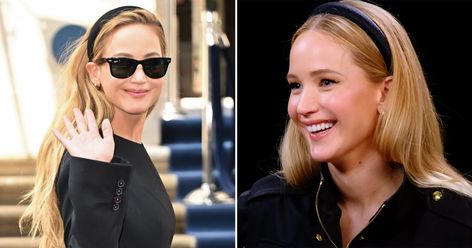 Jennifer Lawrence has been spotted in chic black headbands during her No Hard Feelings press tour. Black Headbands, Interview Images, Jennifer Lawrence Hair, No Hard Feelings, Luxury Hair Accessories, Chic Headband, Headband Outfit, Leather Headbands, Press Tour