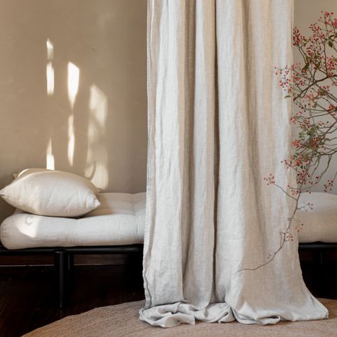 Lime Wash Walls, Organic Bedroom, Sheer Linen Curtains, Linen Curtain Panels, Riverside House, Abandoned Mansion, Earring Display Stands, Linen Curtain, Neutral Bedroom