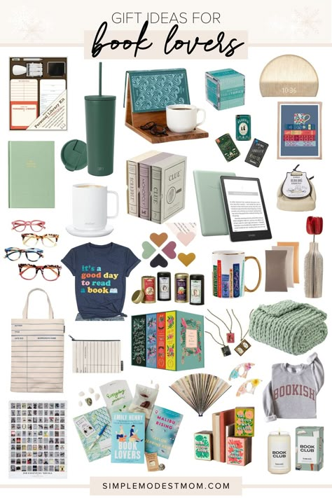 50+ Gift Ideas for Book Lovers | Simple Modest Mom Gift Box Ideas For Book Lovers, Gift Baskets For Readers, Book Lover Essentials, Gift For Book Readers, Gift Baskets For Book Lovers, Bookworm Gift Basket, Present Ideas For Book Lovers, Gift For A Book Lover, Book Lovers Basket Gift Ideas