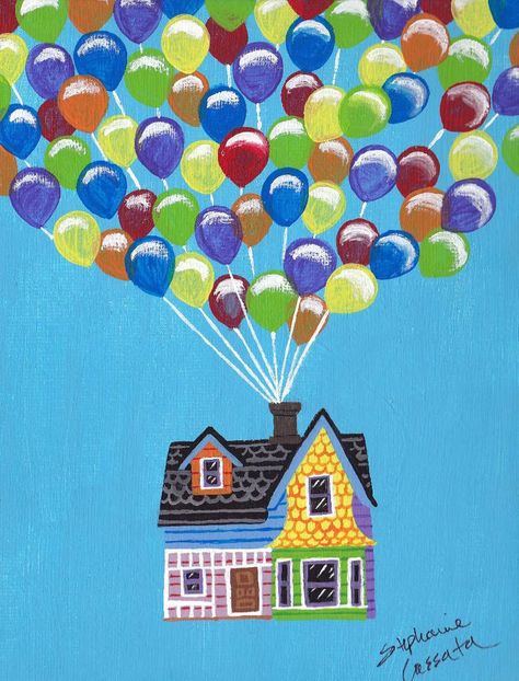 Up Up and Away by https://www.deviantart.com/stephaniecassataart on @DeviantArt Up Movie Painting Ideas, Up Acrylic Painting Disney, Up Painting Disney Easy, Movie Up Painting, Up House Painting Disney, 1 Year Anniversary Painting Ideas, Disney Up House Drawing, Up Drawings Pixar House, Up Painting Disney