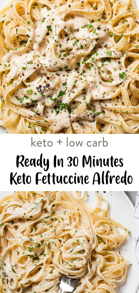 Keto fettuccine alfredo in a delicious, creamy alfredo sauce in under 30 minutes. And it’s only 5 net carbs per serving! Healthy Alfredo Pasta Recipes Low Carb, Low Carb Fettuccine Alfredo, Protein Fettuccine Alfredo, Keto Fettuccine Alfredo, Keto Shrimp Fettuccine Alfredo, Keto Chicken Alfredo With Spaghetti Squash, Keto Chicken Alfredo, Keto Alfredo, Keto Alfredo Sauce