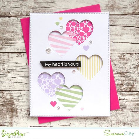 Valentine Cards To Make, Valentines Day Cards Handmade, Sugarpea Designs, Photo Album Craft, Heart Prints, Valentine Cards Handmade, St Valentin, Heart Cards, Card Layout