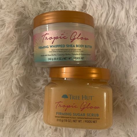 Tree Hut Tropic Glow Firming Sugar Scrub and Firming Whipped Shea Body Butter Tropical Glow Tree Hut, Tree Hut Aesthetic, Tropic Glow Tree Hut, Tree Hut Body Butter, Hut Aesthetic, Tree Hut Tropic Glow, Whipped Shea Body Butter, 2023 Birthday, Beachy Girl