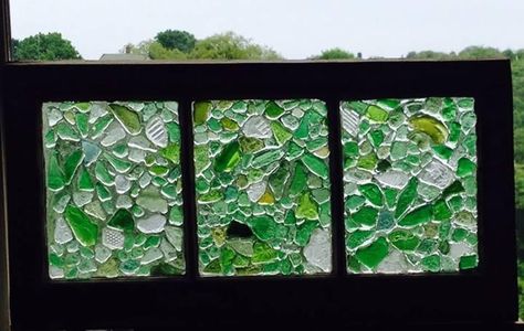 #Seaglass Window designed with real sea glass from the beaches of #BlockIsland by  artist Gwyneth Wilson Seaglass Window, Sea Glass Window, Beach Glass Crafts, Glass Window Art, Block Island, Sea Glass Crafts, Faux Stained Glass, Sea Glass Art, Window Art