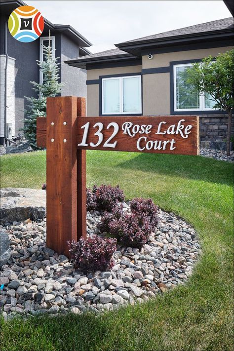 House Number Ideas Outdoor, Driveway Entrance Landscaping, House Numbers Diy, Custom House Numbers, Yard Project, House Number Sign, Custom House, Garden Yard Ideas, Front Yard Landscaping Design