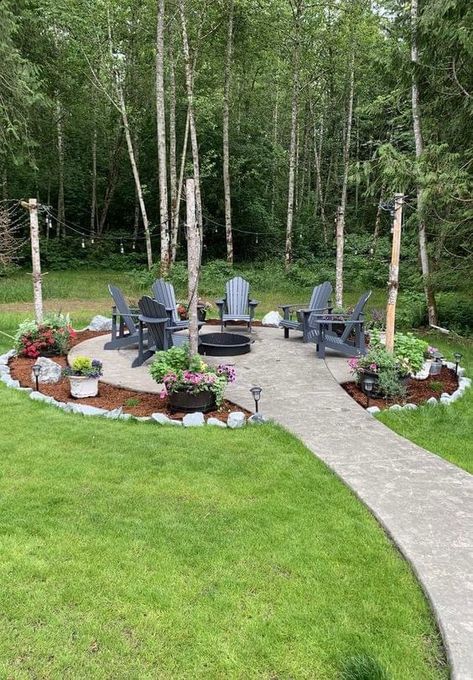 Outdoor Fire Pit Area, Outdoor Patio Area, Outdoor Fire Pit Designs, Fire Pit Landscaping, Backyard Remodel, Landscaping With Large Rocks, Have Inspiration, Backyard Fire, Garden Yard Ideas