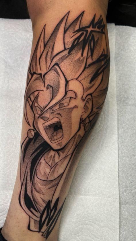 Vegito tattoo stipple shading black and grey Dragon Ball Z Tattoo, Z Tattoo, Dragon Ball Z, Dragon Ball, Art Tattoo, Anime Art, Tattoos