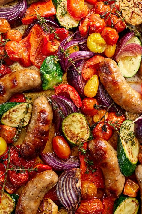 Sausage Traybake Recipes, Sausage Tray Bake Recipes, Traybake Recipes Dinner, Recipes For Dinner Sausage, Veggie Traybake, Sausage Veggie Bake, Sausage Traybake, British Sausage, Traybake Dinner