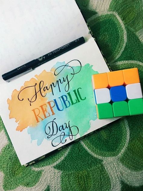 Republic day calligraphy #original creativity #happy republic day🇮🇳 Republic Day Aesthetic Pics, Happy Republic Day Calligraphy, 26 January Republic Day Aesthetic, Happy Republic Day Drawing, Drawing On Republic Day, Republic Day Painting Ideas, Republic Day Creative Ideas, Independance Day Creatives, Republic Day Posters Drawing