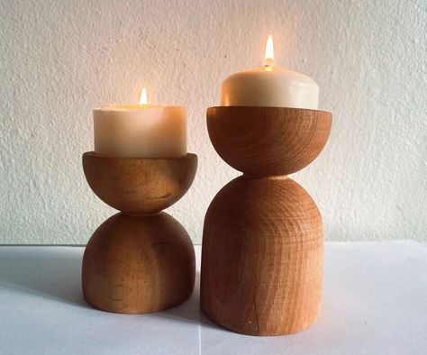 20 Wood Turning Projects for Beginners - Bob Vila Turned Candle Holders, Farmhouse Candle Holders, Handmade Candle Holder, Woodturning Projects, Engagement Ornament, Handmade Candle Holders, Farmhouse Candles, Wooden Candle Holder, Lathe Projects