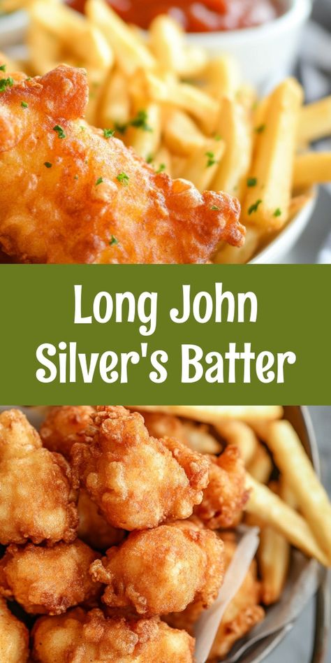 🐟✨ Dive into the secret behind Long John Silver's iconic crispy batter! This easy guide breaks down the ingredients, techniques, and tips for achieving that perfect golden crunch at home. From club soda to cornstarch, discover how to create a light and airy coating that enhances your favorite seafood dishes. Whether you're frying up fish, shrimp, or even veggies, this batter recipe is your ticket to a delicious seafood feast. Get ready to impress your family and friends with your newfound frying skills! 🍤🍽️ #SeafoodLovers #FriedFish #CrispyBatter #CookingAtHome Best Fried Fish Batter, Long John Silvers Batter Recipe, Shrimp Batter Recipe, Fish Batter Recipe Crispy, Fried Shrimp Batter Recipes, Long John Silvers Fish Recipe, Crispy Batter Recipe, Fried Fish Batter Recipe, Silver Fish Recipe