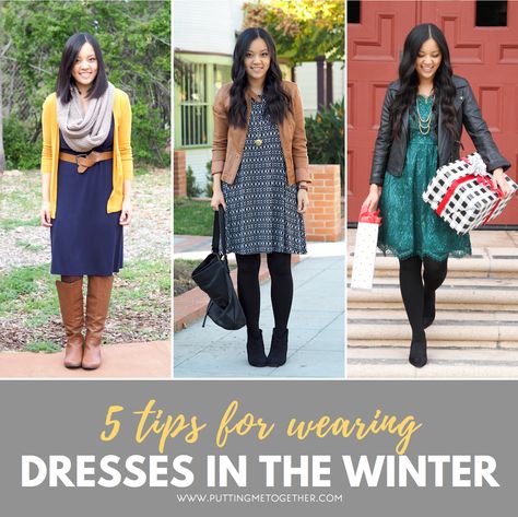 Dresses are not most people's garments of choice in the winter, and for totally understandable reasons. Here are ways to layer up your dresses this winter! Dresses In The Winter, Cold Weather Dresses, Teacher Aesthetic, Dress Boot, Below The Knee Dresses, Stylish Winter Outfits, Winter Dress Outfits, Warm Dresses, Cold Weather Fashion