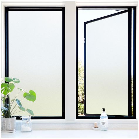 PRICES MAY VARY. Privacy Without Compromise: Achieve the perfect balance between privacy and natural light with our frosted privacy window film. It gives your glass a high quality frosted appearance, blurring the view while still allowing sunlight to pass through. Perfect for rooms that need privacy without darkening it UV Protection: Based on the specific UV-Protected PET layer, this window frosting film effectively blocks out 84% UVA rays and 99% UVB rays. Protect your skin from sun exposure a Window Privacy Ideas, Private Office Space, Frosted Glass Window, Glass Window Film, Privacy Window Film, Room Cooler, Privacy Window, Privacy Film, Window Privacy