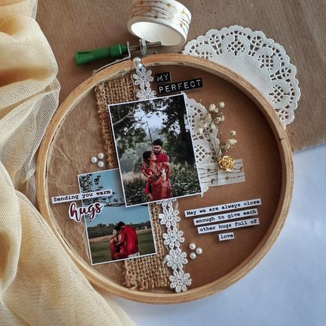 This hoop frame is used as a gift in your special occasions❤️ Embroidery Hoop Gift Ideas, Birthday Craft For Husband, Embroidery Hoop Photo Frame, Handmade Photo Frame Ideas, Hoop Photo Frame, Husband Birthday Gift Ideas, Gifts Husband, Couple Crafts, Scrapbook Frame