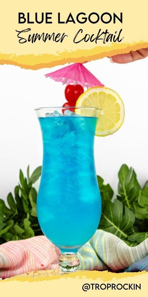 This Blue Curacao drink tastes like summer in a glass. The Blue Lagoon Cocktail is refreshing, sweet and slightly tart. If you are looking for an easy summer cocktail, you need to try this colorful cocktail! Blue Colored Cocktails, Blue Carico Drinks, Color Cocktail Party, Blue Tequila Drinks, Blue Curacao Drinks Easy, Blue Mixed Drinks Alcohol, Vodka And Blue Curacao Drinks, Blue Curacao Cocktails, Blue Raspberry Vodka Drinks