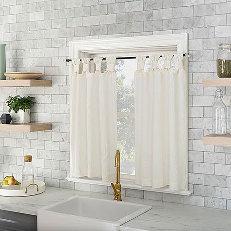 Archaeo Sarro 2-pc. Tab Top Window Tier - JCPenney Kitchen Curtains Above Sink Modern, Kitchen Window Decor, White Kitchen Curtains, Kitchen Window Coverings, Small Bathroom Window, Kitchen Window Valances, Bathroom Window Curtains, Bathroom Window Treatments, Above Sink