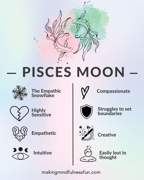 New Moon In Pisces Affirmations, Aquarius Sun Pisces Moon, Pisces Moon Woman, Pisces Moon Tattoo, Pisces Mood Board, Pisces Moon Aesthetic, Capricorn 2023, Pisces + Core + Aesthetic, Astrology Placements