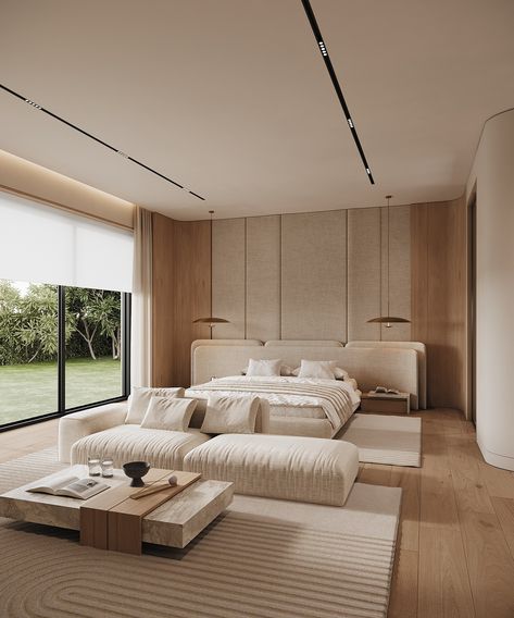 MASTER BEDROOM DESIGN - SAND HOUSE VILLA :: Behance Miami Bedroom, Hotel Suite Design, Modern House Design Interior, Sand House, Dream House Aesthetic, Miami Interior Design, Unique Bedroom Design, House Villa, Luxury Bedroom Design