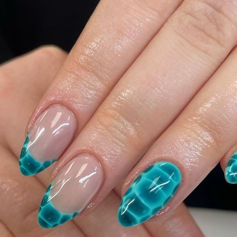 Kamrynn petersen 🔅 licenced nail tech :) on Instagram: "Croc nails 🔛🔝" Fun Almond Acrylic Nails, Nail Ideas For Shorter Nails, Simple But Different Nails, Peacock Color Nail Designs, Summer Croc Nails, Gator Print Nails, Pink Gator Nails, Cute Travel Nails, Cute Shorter Nails