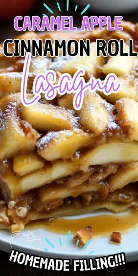 Caramel Apple Cinnamon Roll Lasagna Cinnamon Rolls Caramel, Cinnamon Roll Lasagna, Carrot Cake Cheesecake Recipe, Peach Pound Cakes, Cinnamon Roll Icing, Caramelized Apples, Cinnamon Apple Pie, Caramel Apples Easy, Cinnamon Roll Bake