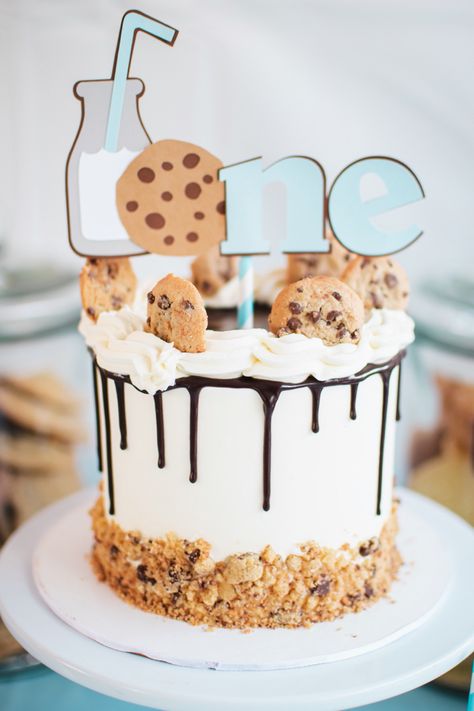 Milk And Cookie Theme Cake, Cookies And Milk Smash Cake, Cookie Theme First Birthday, Cookie Theme Smash Cake, One Tough Cookie First Birthday, Chocolate Chip Cookie First Birthday, 1st Bday Party Theme, Milk And Cookies Theme Party, Milk And Cookie Cake