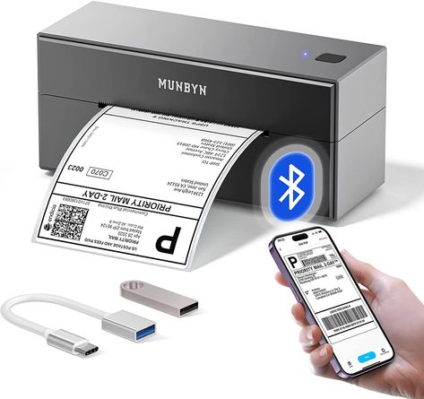 MUNBYN Bluetooth Thermal Label Printer, 4x6 Shipping Label Printer for Shipping Packages Shipping Label Printer, Label Printing, Create Labels, Barcode Labels, Envelope Labels, Shipping Packages, Thermal Label Printer, Thermal Labels, Shipping Packaging