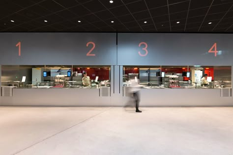 University Canteen Design, Vienna University, Canteen Design, Office Cafeteria, Cafeteria Design, Office Canteen, School Cafe, Service Counter, Badminton Court