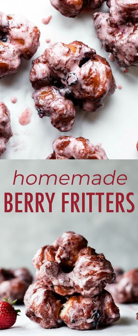 Berry Fritters, Cherry Fritters Recipe, Blueberry Fritters Recipe, Strawberry Fritters, Fritters Recipes, Yummy Donuts, Doughnut Recipes, Farmer Market, Fritters Recipe