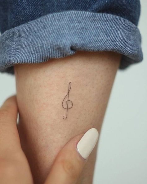 Minimal Music Note Tattoo, Simple Treble Clef Tattoo, Minimal Tattoo Music, Minimal Music Tattoo, Mini Tattoos Music, Minimalist Music Tattoo, Treble Clef Tattoos, Clef Tattoo, Small Music Tattoos