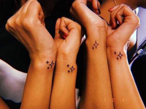 Sparkle Matching Tattoo, Cute Sparkle Tattoos, Star Emoji Tattoo, Matching Sparkle Tattoo, Sparkle Emoji Tattoo, Small Vegas Tattoo, Small Sparkle Tattoo, Sparkling Tattoo, Bff Tattoos For 3