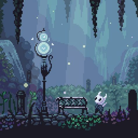 Hollow Knight Greenpath Art, Videogame Cross Stitch, Hollow Knight Cross Stitch, Hollow Knight Background, Pixel Art Character Design, Pixel Icons, Pixel Art Landscape, Piskel Art, Pixel Art Background