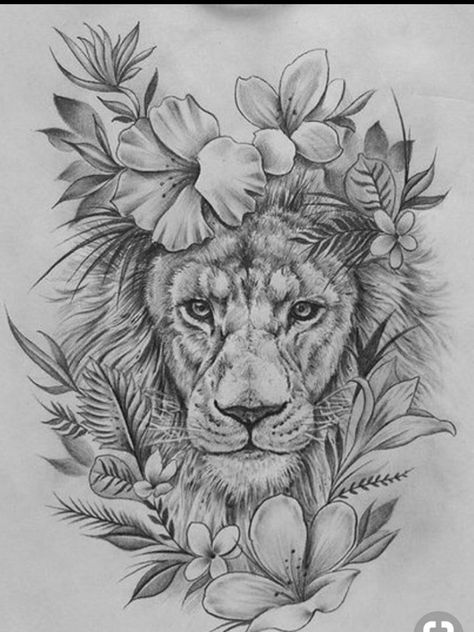 Tattoo uploaded by emma b | King of the jungle lion floral tattoo sketch #lion #liontattoo #lionking #kingofthejungle #jungle #realism #realistic #lionhead #lioness #leafs #leaftattoo #sketch #sketches | 774695 | Tattoodo Floral Lion Tattoo Design, Female Lioness Tattoo For Women, Half Lioness Half Woman Tattoo, Lioness Sunflower Tattoo, Lioness Floral Tattoo, Lioness Flower Tattoo Design, Lioness Tattoo Thigh, Lion Tattoo Female, Lioness Back Tattoo Women