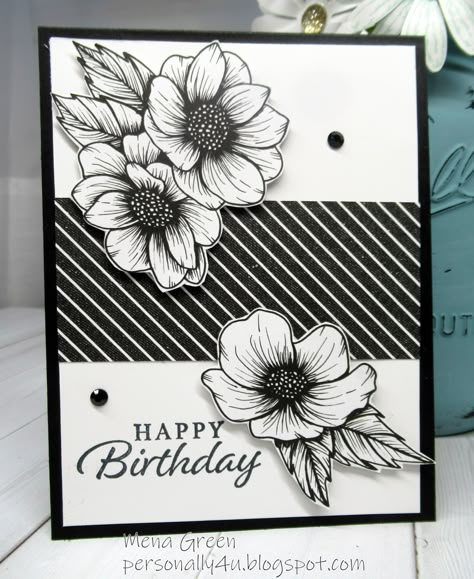 True Love Designer Series Paper, Stampin Up Black And White Cards, Happy Birthday In Black, Black And White Cards, Handmade Greeting Card Designs, Poppy Cards, Stampin Up Card, Dsp Cards, Christmas Topper