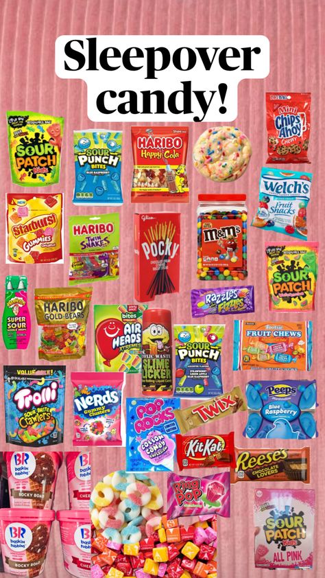 #candy #sleepovercandy #preppy #aethetic #preppyaesthetic #cute #candyaesthetic #snacks #sleepover Essen, Sleepover Food Ideas Snacks, Sleepover Candy, Snacks Sleepover, Fun Sleepover Activities, Sleepover Essentials, Sleepover Snacks, Birthday Sleepover Ideas, Sleepover Party Games