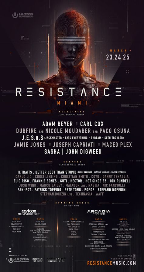 Ultra Miami 2018 Announces Resistance Stage Lineup | Billboard Patrick Topping, Ultra Miami, Jamie Jones, 3d Poster, Poster Inspiration, Music Festival Poster, Ultra Music Festival, Downtown Miami, Edm Festival