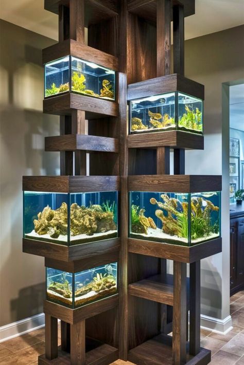 25 Fish Tank Stand Ideas DIY [For Every Tank] 2.5 Gallon Tank Ideas, 125 Gallon Aquarium Stand, Fish Room Ideas, Fish Tank Stand Ideas Diy, Tank Stand Ideas, Fish Tank Stand Ideas, Diy Fish Tank Stand, Aquarium Stand Ideas, Big Fish Tank