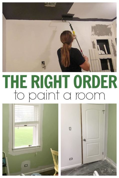 The best way to paint a room that uses less painter's tape and give beautiful results. Great tips for homeowners and DIY painters Supplies To Paint A Room, Best Way To Paint A Room, Paint A Room Quickly, Order To Paint A Room, Fastest Way To Paint A Room, Best Way To Paint Walls, Supplies Needed To Paint A Room, Painting The Ceiling Same Color As Walls, How To Paint Your Room