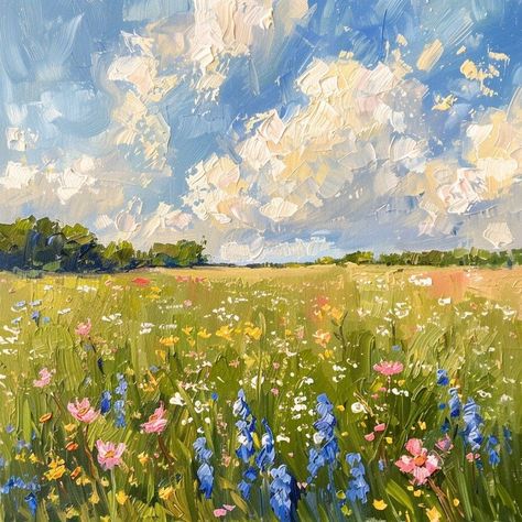 Field Of Wild Flowers, Art For Walls, Walls Art, Art Nouveau Art, Nouveau Art, Landscape Art Painting, Journal Art, Garden Painting, Art Deco Engagement