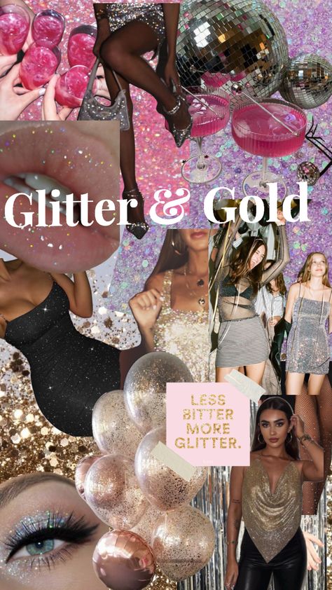 Gold Hen Do Theme, Hens Themes Outfits, Glitter Birthday Aesthetic, All That Glitters Bachelorette, Glitz And Glam Birthday Theme, Glitter Hens Party Theme, Glitz And Glam 21st Birthday Party, Glitter Hen Party, Glitter Bachelorette Party Outfits